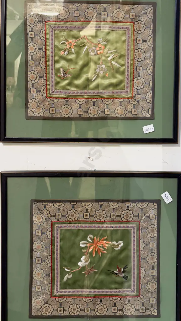 Pair of Chinese Silk Embroidery Panels together with Other Similar Image 1++