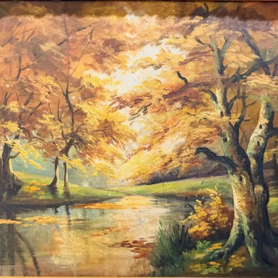 Indistinctly Signed - Dutch Autumnal Forest Scene - Oil on Canvas