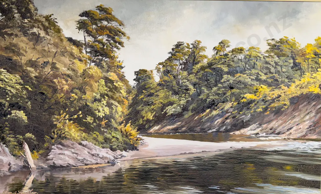 Ian Findley - "Bush Reflections Pelorus River" - Oil on Board Image 1++