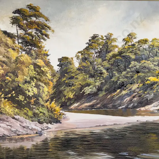 Ian Findley - "Bush Reflections Pelorus River" - Oil on Board