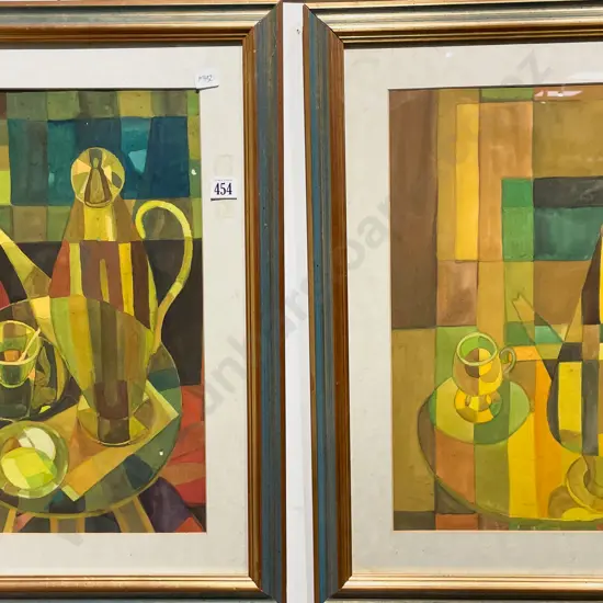 Indistinctly Signed Pair of Mid Century Still Lifes - Watercolour