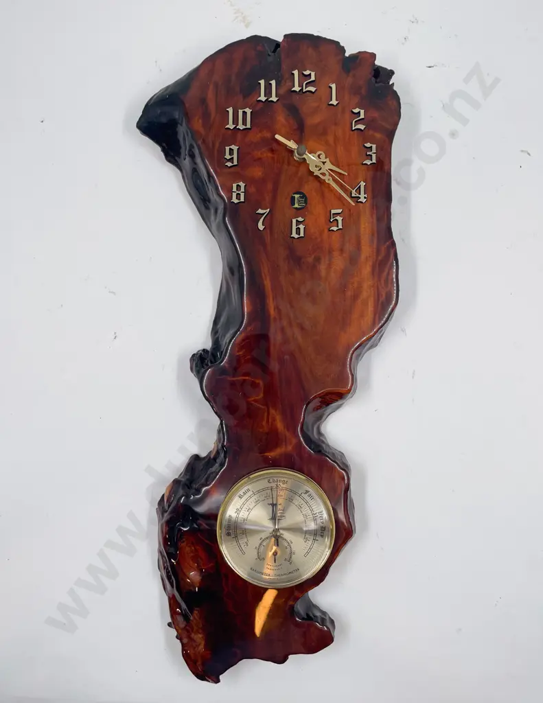 Natural Form Wooden Wall Clock/Barometer Image 1++