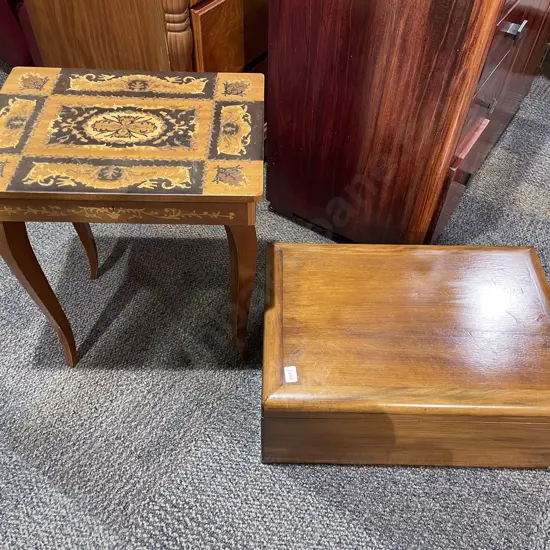 Italian Musical Sewing Table with Sewing Accessories together with Sewing Box