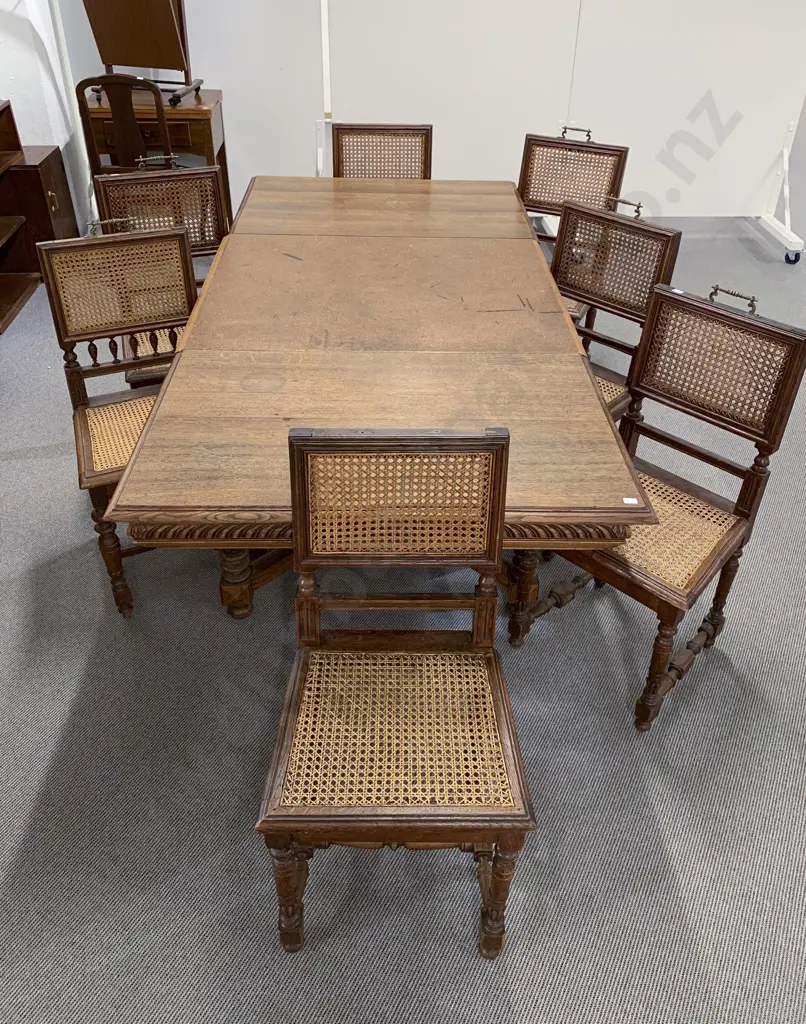 Late C19th Belgian Oak Extension Dining Table together with Seven Matching Chairs Image 1++