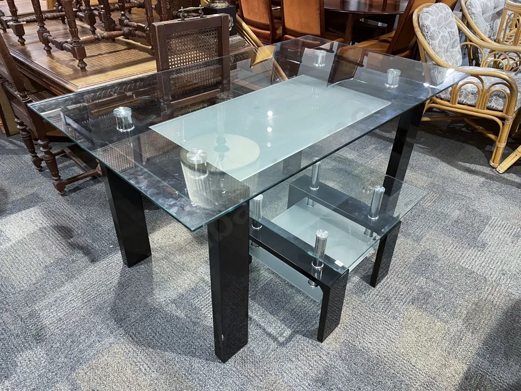 Modern Glass Top Dining Table together with Matching Coffee Table Image 1++