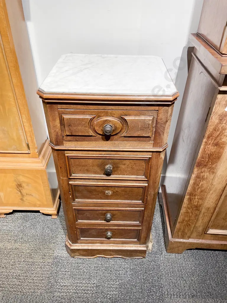 Antique Marble Top Occasional Chest with Centralised Drop Down Compartment Image 1++