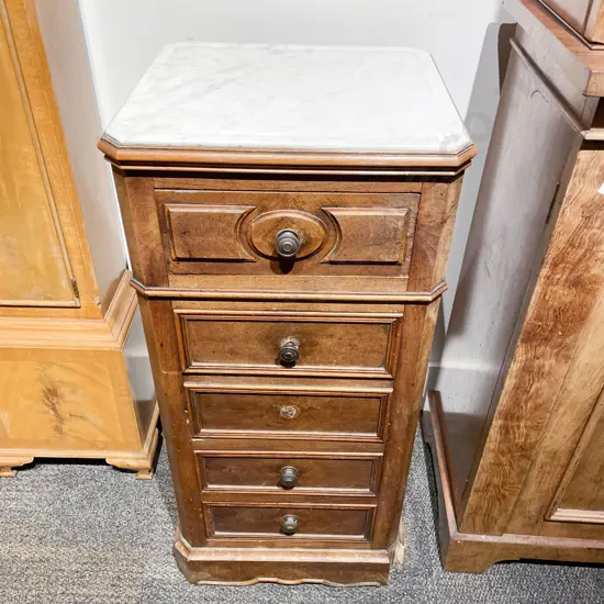 Antique Marble Top Occasional Chest with Centralised Drop Down Compartment