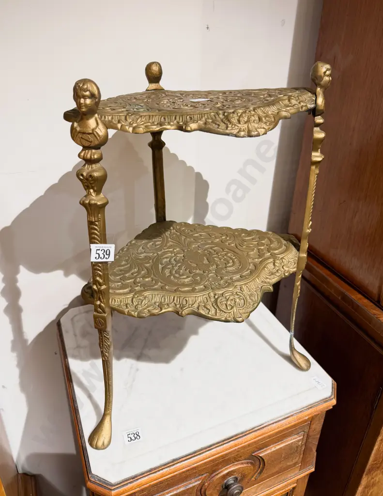 Brass Two Tier Corner Whatnot Image 1++