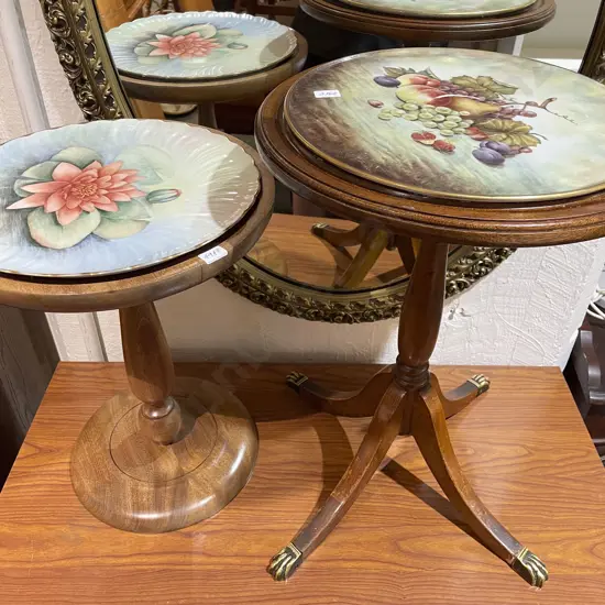 Two Assorted Occasional Tables with Cabinet Plates Inset to Top