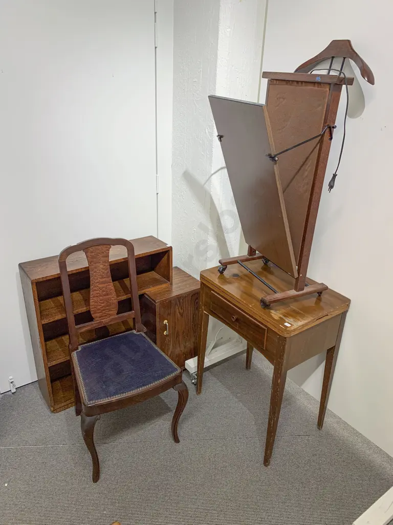 Oak Bookcase Cupboard together with Valet Sewing Table & Single Chair Image 1++