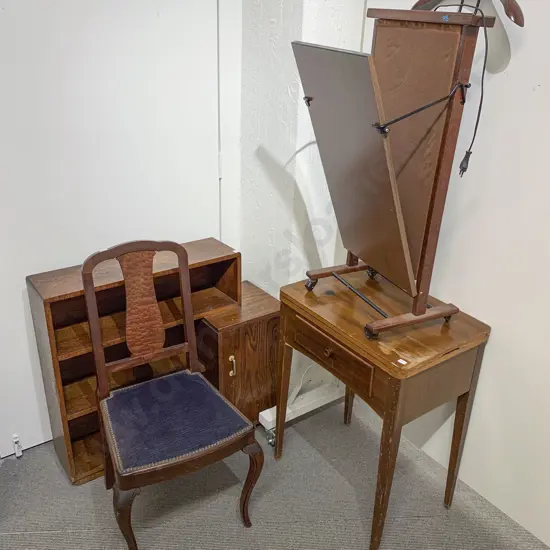 Oak Bookcase Cupboard together with Valet Sewing Table & Single Chair