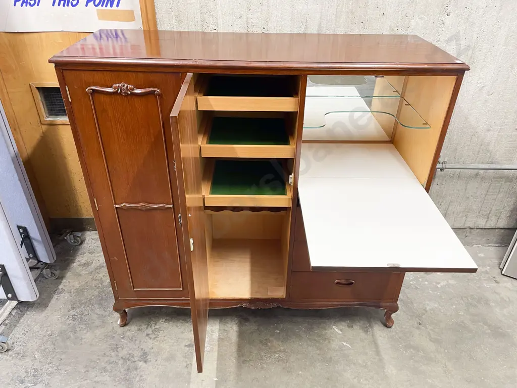 Large Mahogany Entertainment  Cabinet with Drop Down Bar Image 1++