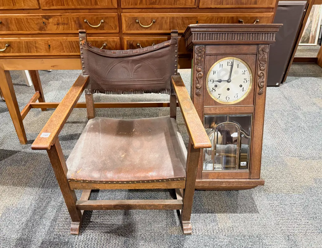 Small Oak Armchair together with Wall Clock (Faults) Image 1++