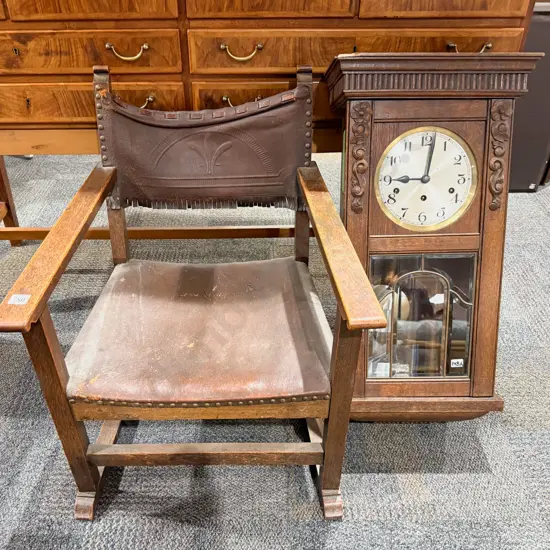Small Oak Armchair together with Wall Clock (Faults)