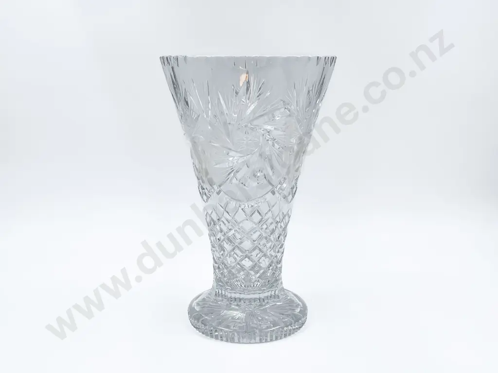 Mid C20th Heavy Mixed Cut Crystal Trumpet Vase Image 1++