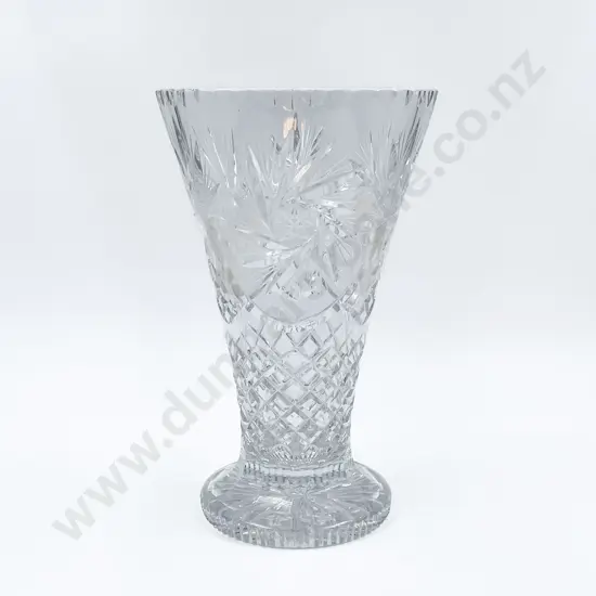 Mid C20th Heavy Mixed Cut Crystal Trumpet Vase