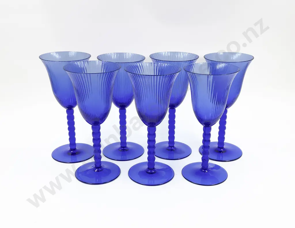 Seven Venetian Hand Blown Wine Glasses Image 1++