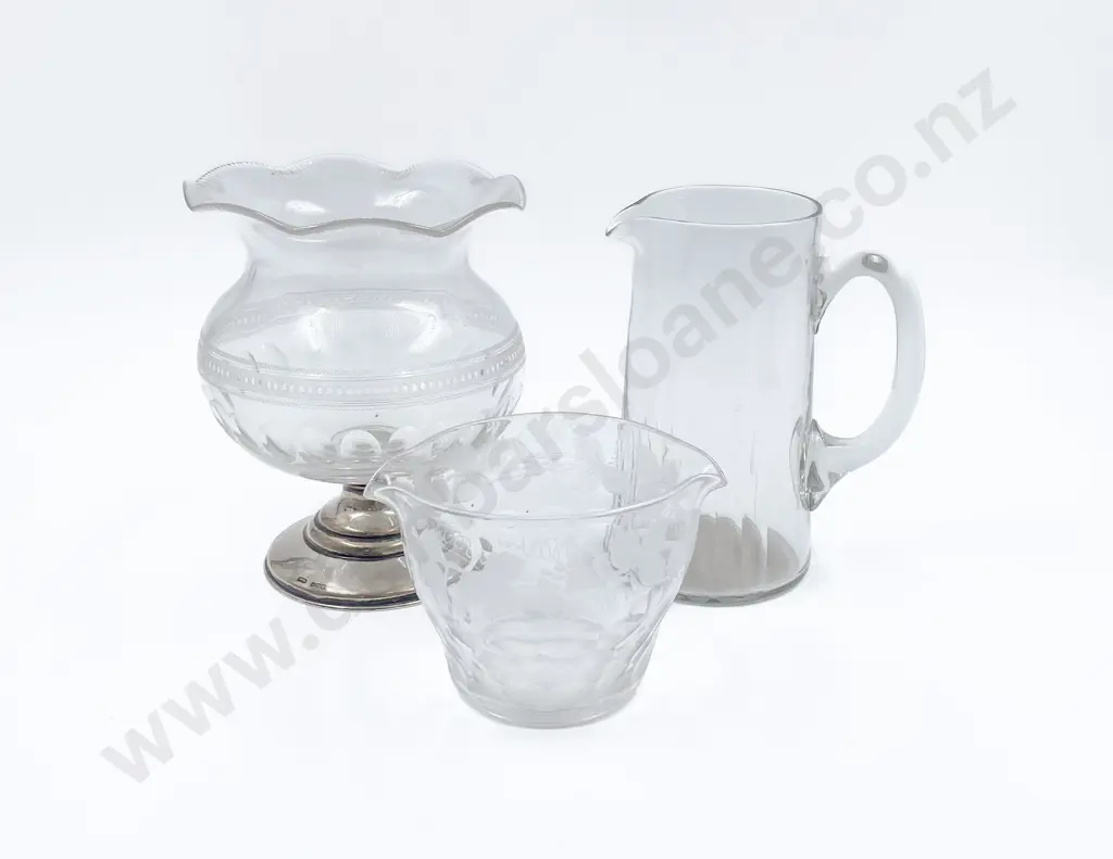 Edwardian Etched Glass On S/S Base Rose Bowl Image 1++