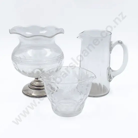 Edwardian Etched Glass On S/S Base Rose Bowl