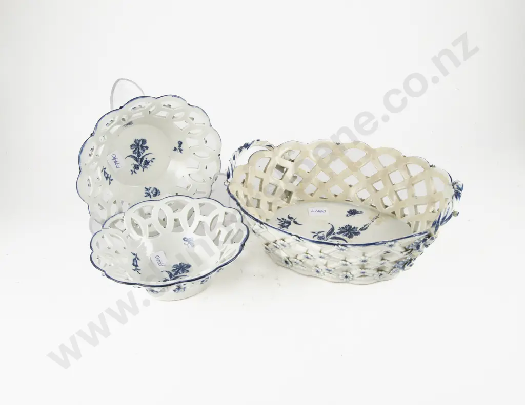 Three First Period Worcester Porcelain Baskets Image 1++
