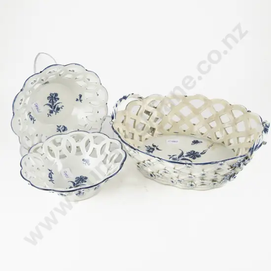 Three First Period Worcester Porcelain Baskets