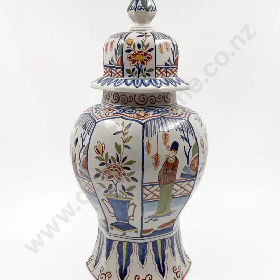 C19th European Faience Covered Urn in the Chinoiserie Manner