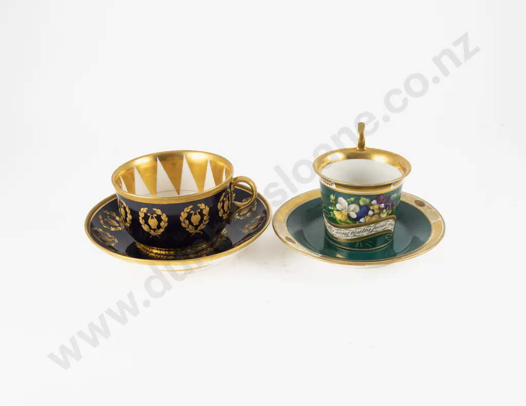 Two Early C19th Dresden Cups & Saucers Image 1++