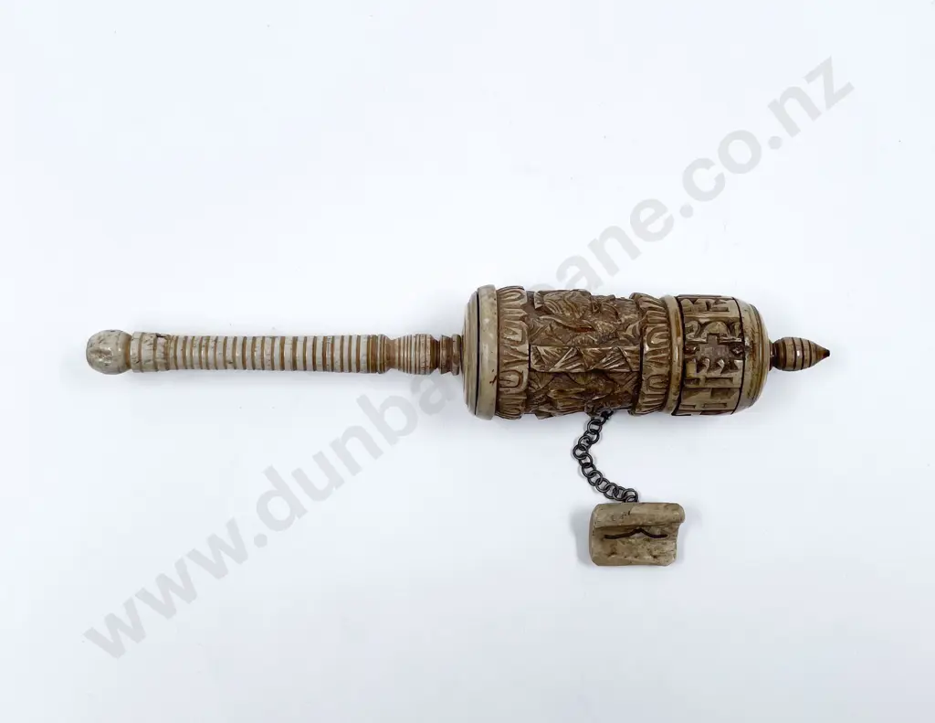 Tibetan Carved Bone Rotating Prayer Wheel Image 1++