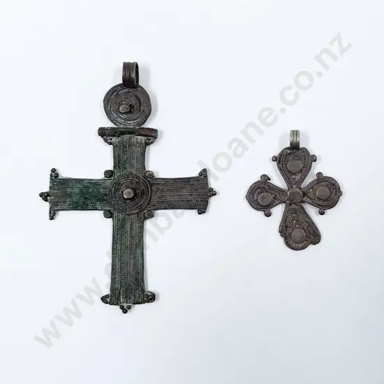 Two Middle Eastern Metal Cross Pendants