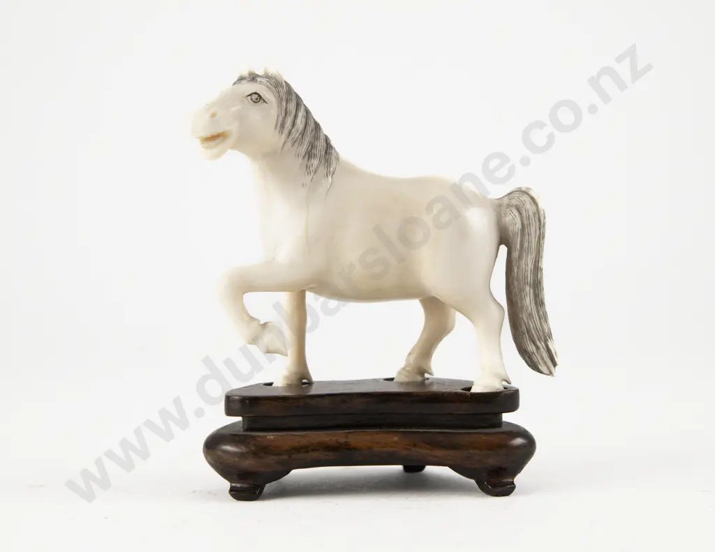Carved Ivory Horse on Stand Image 1++