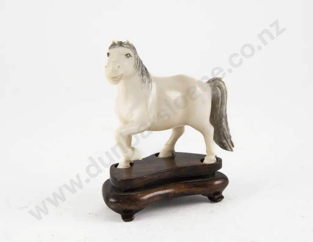 Carved Ivory Horse on Stand Image 1++