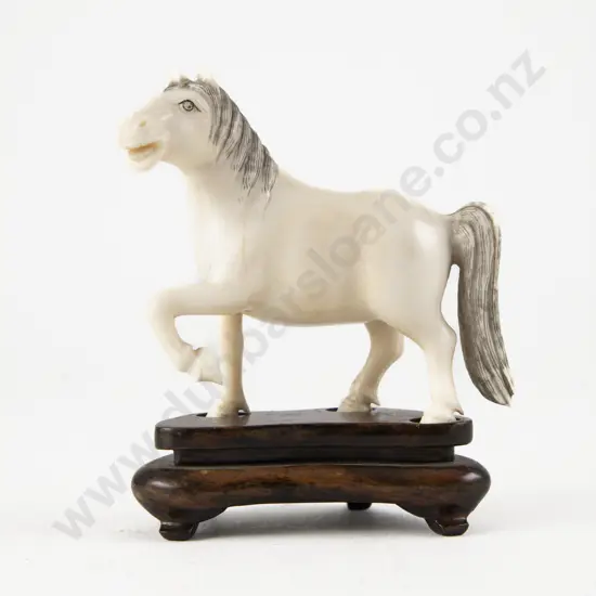 Carved Ivory Horse on Stand