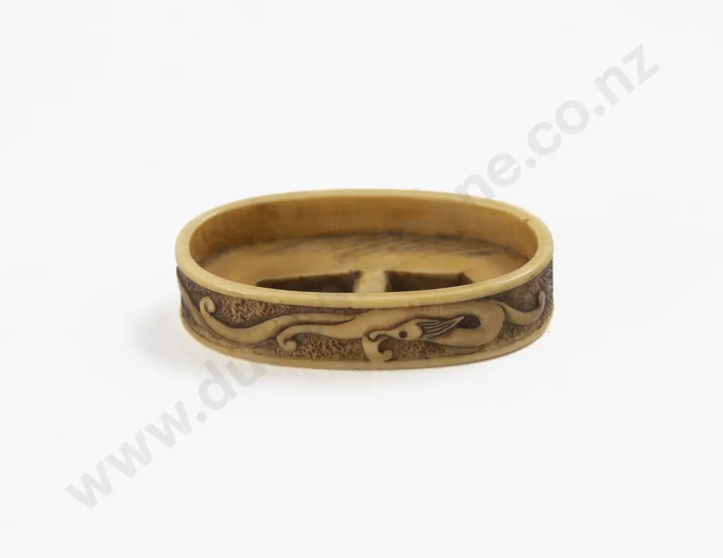 Japanese Signed Carved Ivory Sword Fitting Image 1++