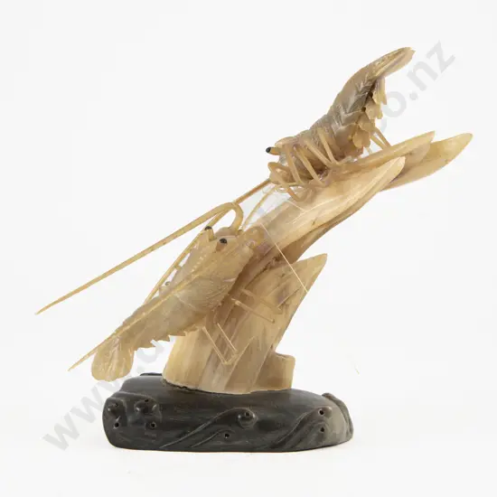 Chinese Carved Horn Group of Two Scrimp