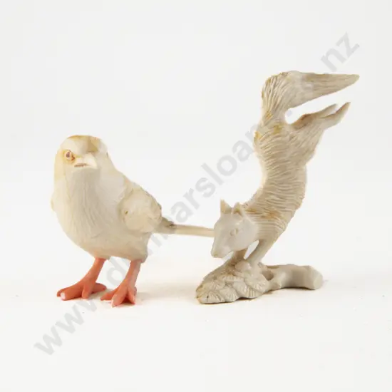Carved Ivory Bird and Leaping Squirrel