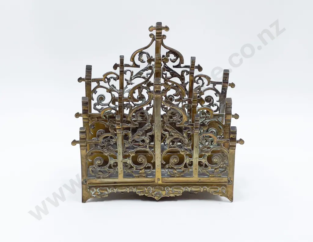 Late Victorian Brass Gothic Style Desk Top Letter Rack Image 1++