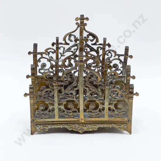 Late Victorian Brass Gothic Style Desk Top Letter Rack