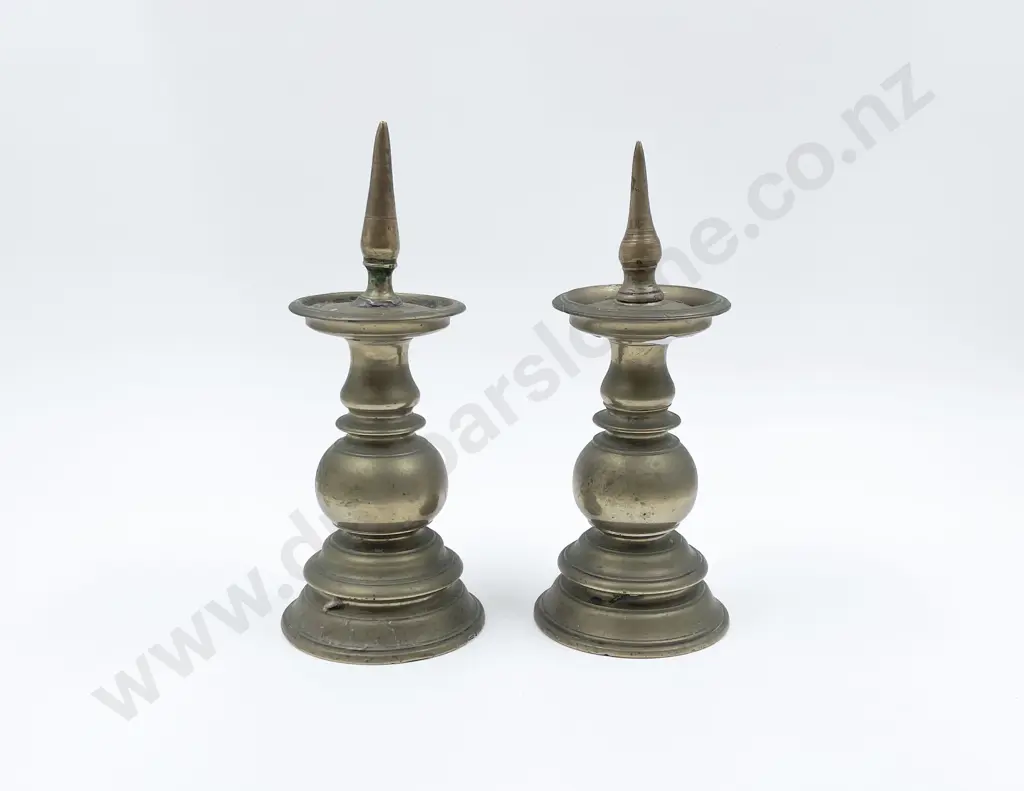 Pair Antique Dutch Brass Half Height Candle Holders Image 1++