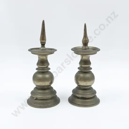 Pair Antique Dutch Brass Half Height Candle Holders
