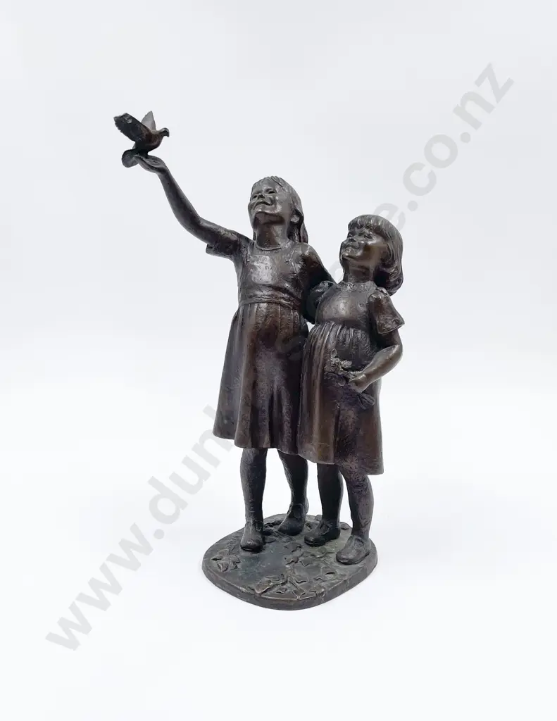 A Bronze Figure Group Of Two Young Girls Image 1++