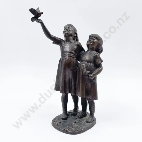 A Bronze Figure Group Of Two Young Girls