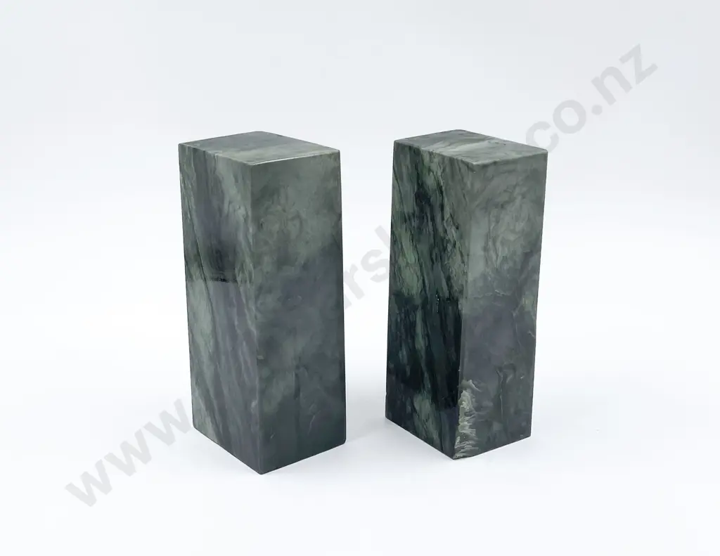 Pair Polished NZ Greenstone Plain Column Bookends Image 1++