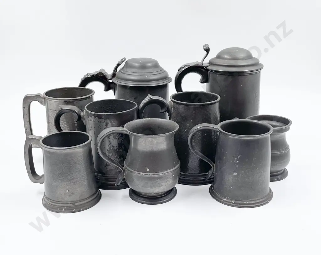Collection Nine C19th & Early C20th Pewter Mugs Image 1++