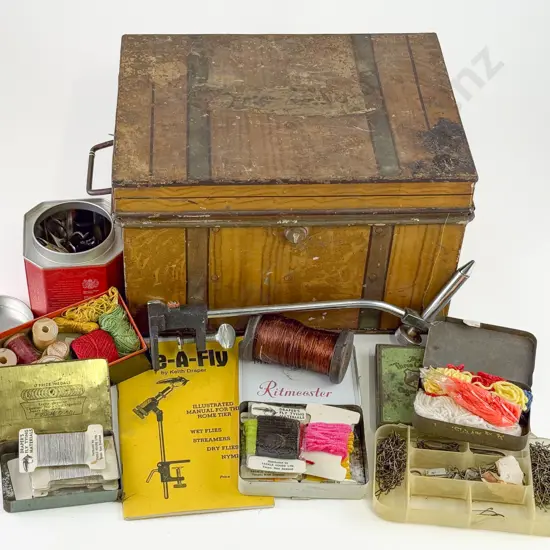 Vintage Tin Of Assorted Fly Tying Accesories