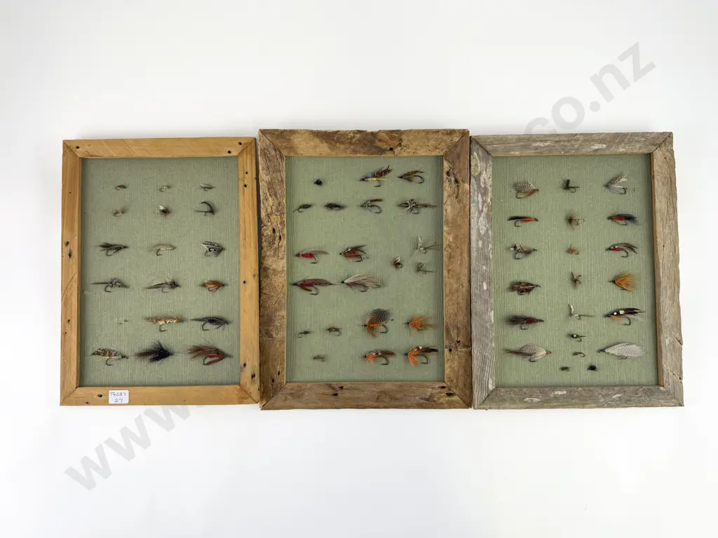 Three Small Framed Displays Of Vintage Fishing Flies Image 1++
