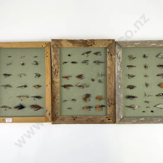 Three Small Framed Displays Of Vintage Fishing Flies