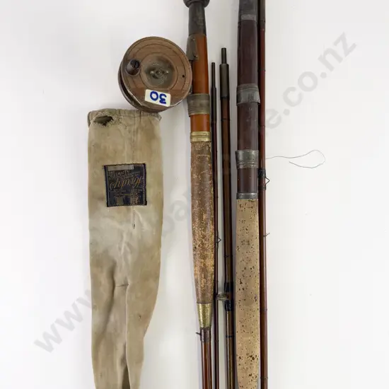 Two Vintage Greenheart Fly Rods, 1 With A Brass Star Back Nottingham Reel