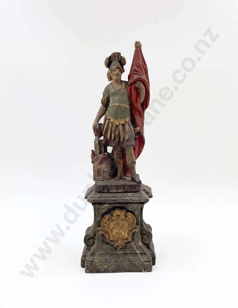 C19th Carved & Painted Wood Classical Soldier Figure Image 1++