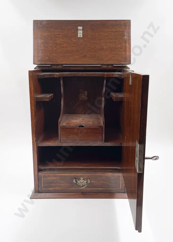 Edwardian Oak Sheraton Inlaid Smokers Compendium Image 1++