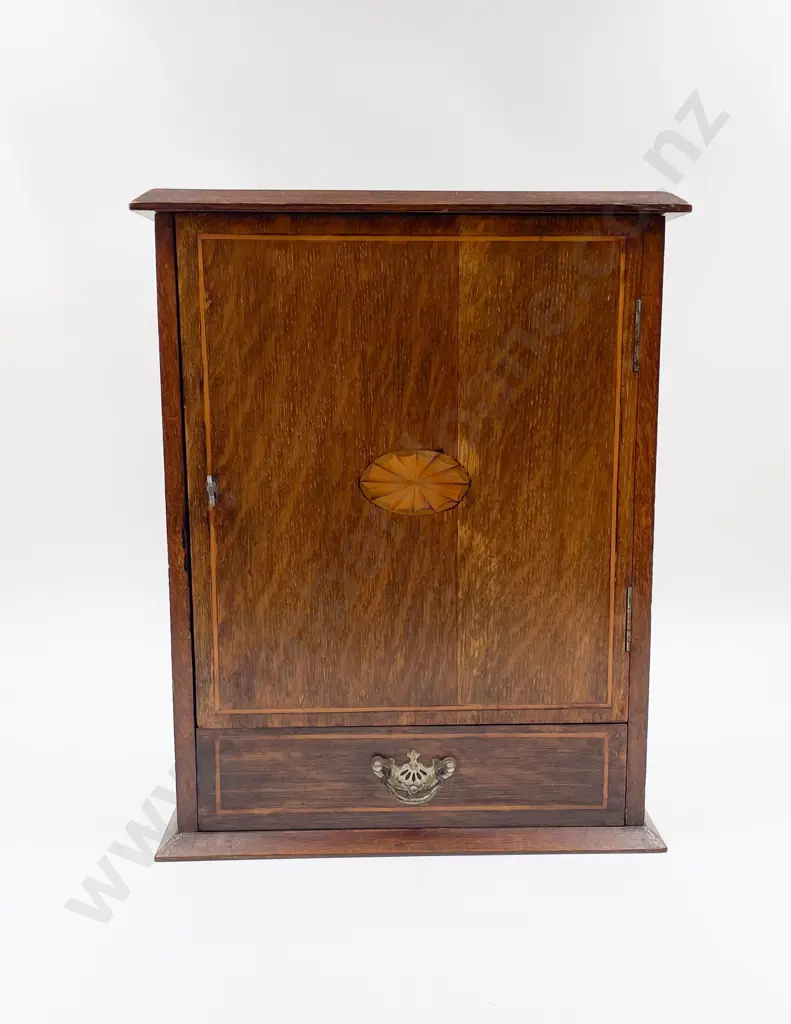 Edwardian Oak Sheraton Inlaid Smokers Compendium Image 1++